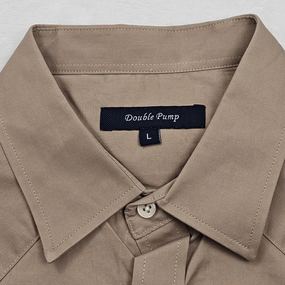 NEW Double Pump Western Shirt Mens L Khaki Pearl Snap Long Sleeve Cowboy Rodeo - Picture 4 of 10